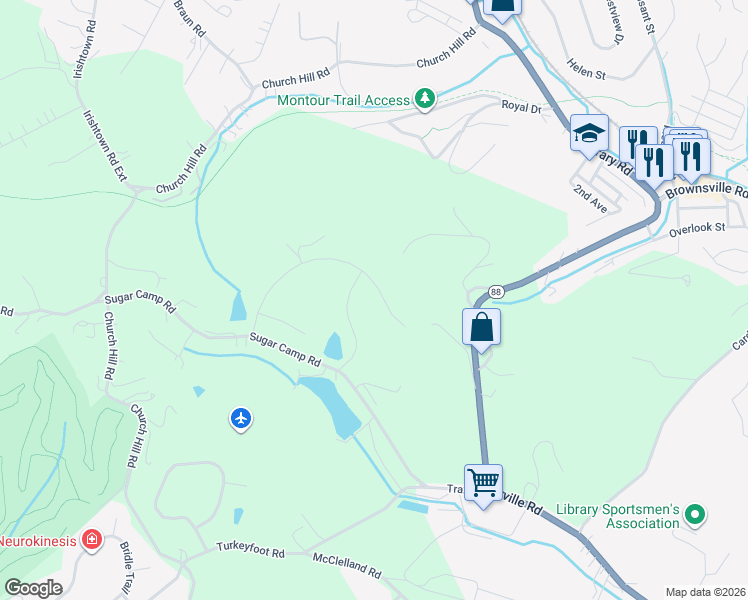 map of restaurants, bars, coffee shops, grocery stores, and more near 110 McIntosh Drive in Finleyville