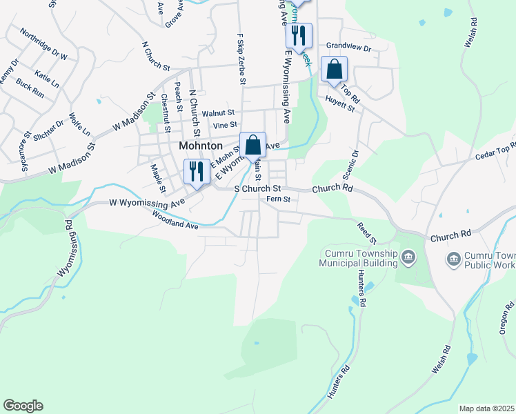 map of restaurants, bars, coffee shops, grocery stores, and more near 144 Main Street in Mohnton