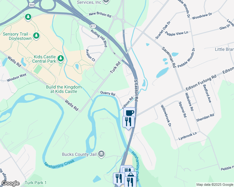 map of restaurants, bars, coffee shops, grocery stores, and more near 37 Quarry Road in Doylestown