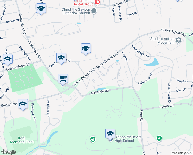 map of restaurants, bars, coffee shops, grocery stores, and more near 1127 Center Court in Harrisburg