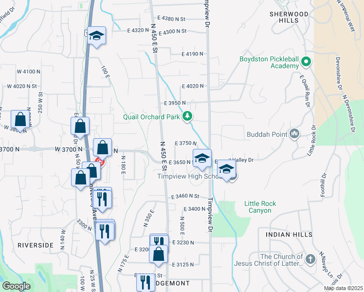 map of restaurants, bars, coffee shops, grocery stores, and more near 528 East 3750 North in Provo