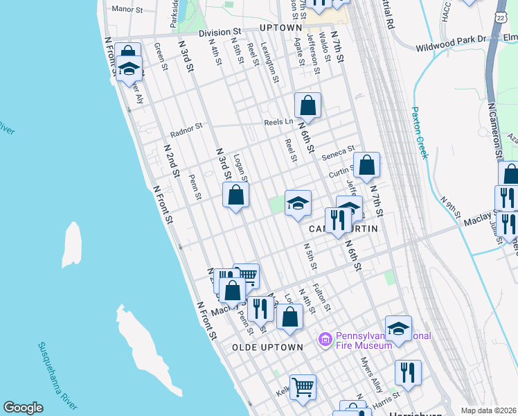 map of restaurants, bars, coffee shops, grocery stores, and more near 331 Emerald Street in Harrisburg