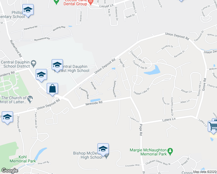 map of restaurants, bars, coffee shops, grocery stores, and more near 5488 Grouse Drive in Harrisburg