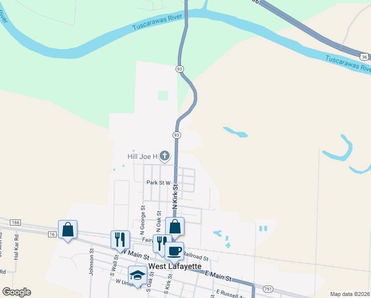 map of restaurants, bars, coffee shops, grocery stores, and more near 644 North Kirk Street in West Lafayette