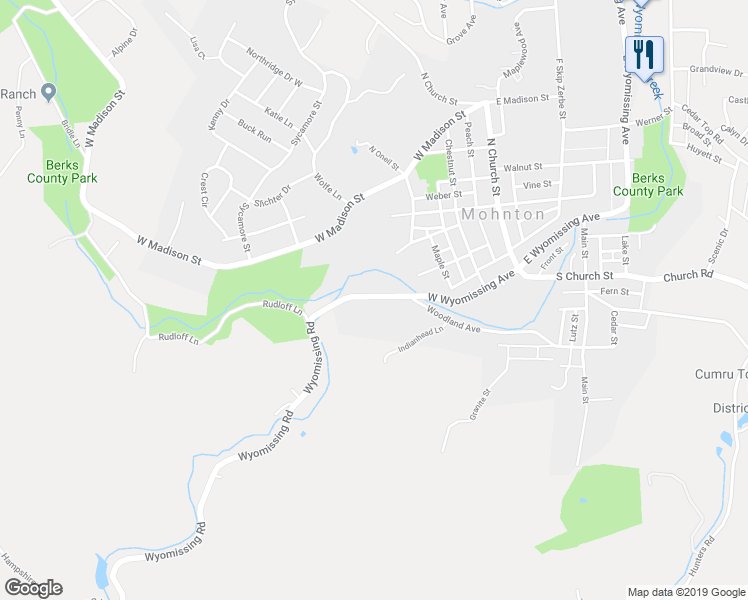 map of restaurants, bars, coffee shops, grocery stores, and more near 236 West Wyomissing Avenue in Mohnton