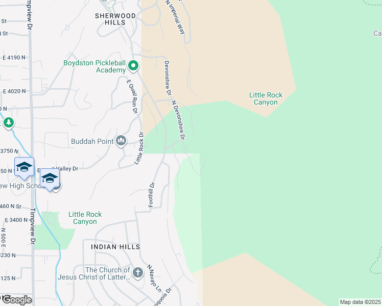 map of restaurants, bars, coffee shops, grocery stores, and more near 3726 Devonshire Drive in Provo
