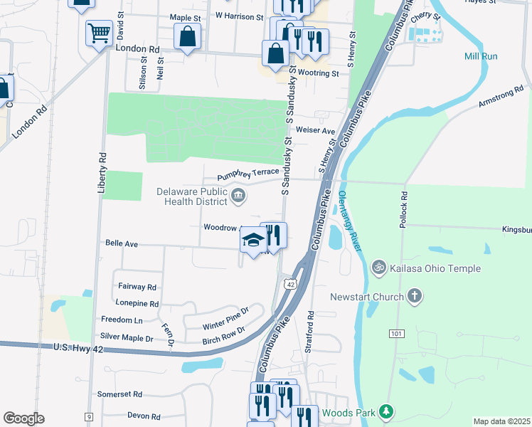 map of restaurants, bars, coffee shops, grocery stores, and more near 36 Birch Bend in Delaware