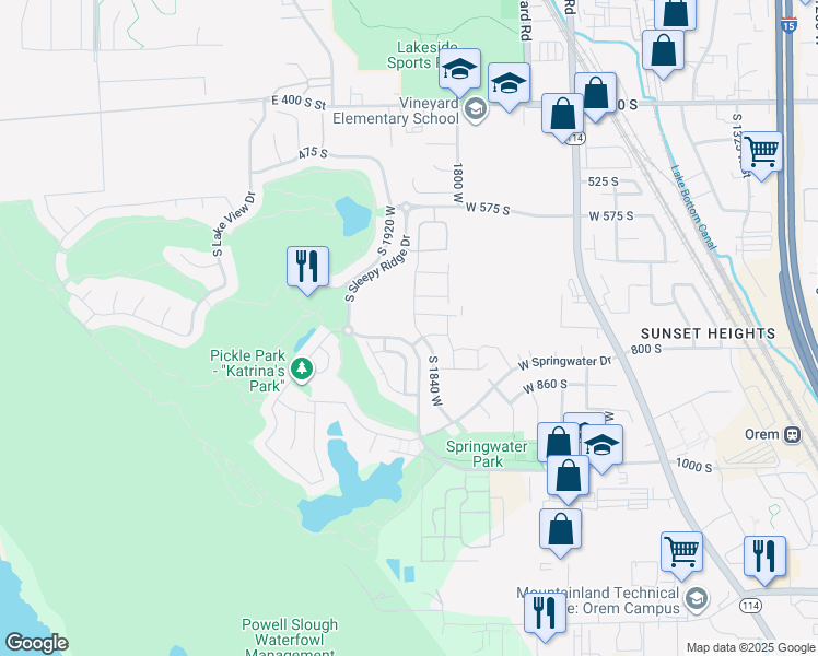 map of restaurants, bars, coffee shops, grocery stores, and more near 780 South 1840 West in Orem