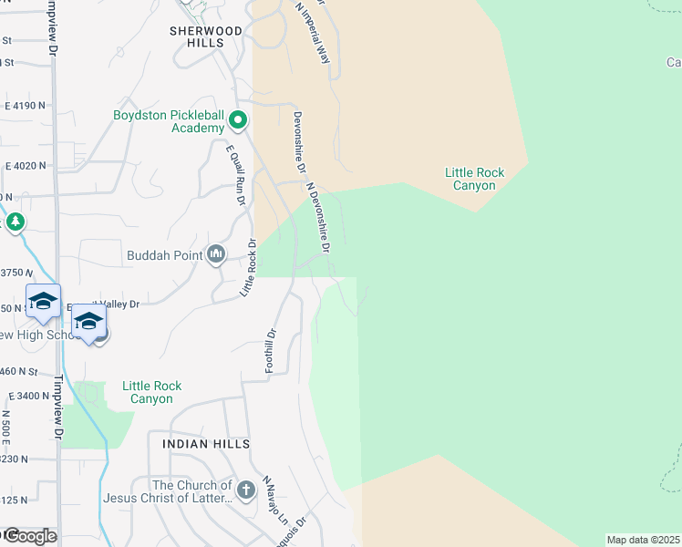 map of restaurants, bars, coffee shops, grocery stores, and more near 3726 Devonshire Drive in Provo