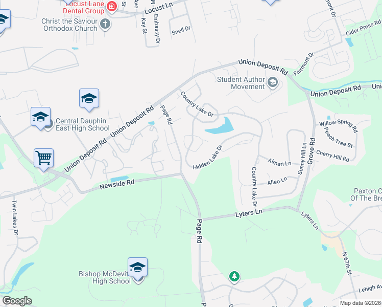 map of restaurants, bars, coffee shops, grocery stores, and more near 5766 Hidden Lake Drive in Harrisburg