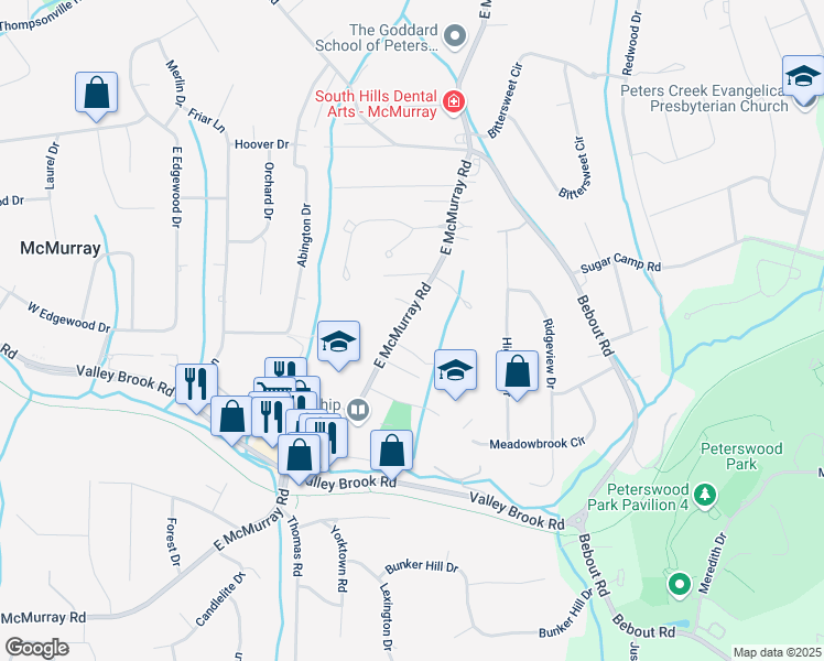 map of restaurants, bars, coffee shops, grocery stores, and more near 632 East McMurray Road in McMurray