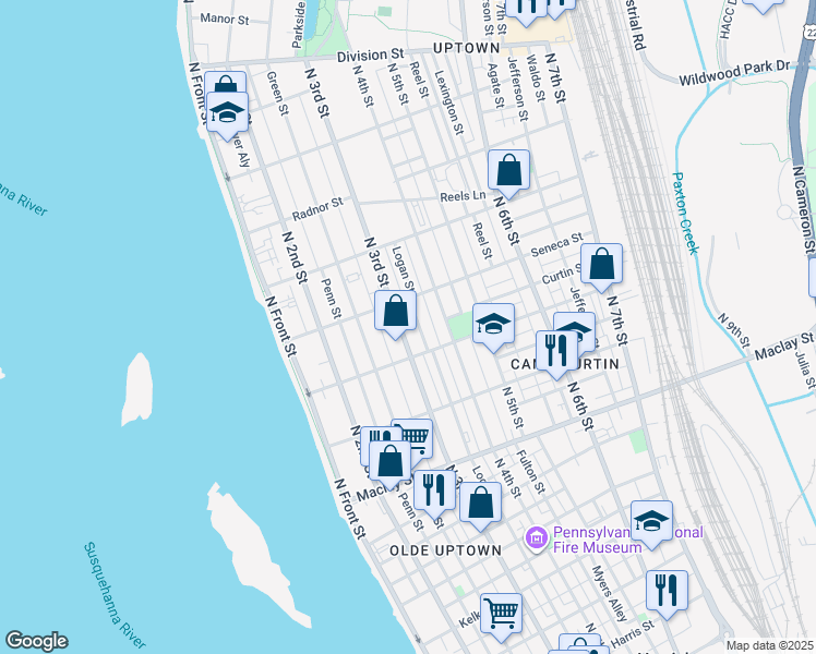 map of restaurants, bars, coffee shops, grocery stores, and more near 2300 North 3rd Street in Harrisburg