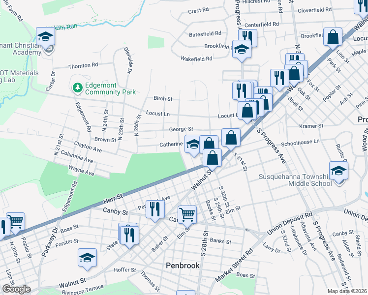 map of restaurants, bars, coffee shops, grocery stores, and more near 122 North 28th Street in Harrisburg