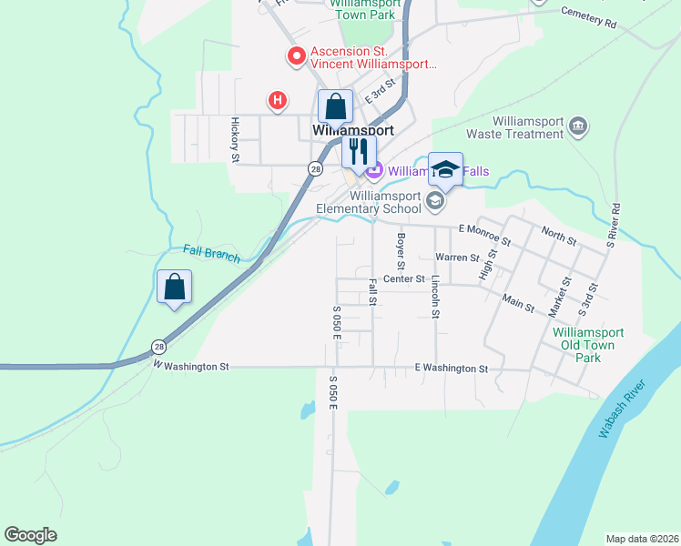 map of restaurants, bars, coffee shops, grocery stores, and more near 2-98 Gregory Street in Williamsport