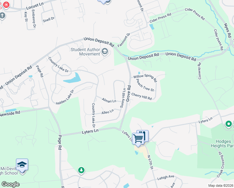 map of restaurants, bars, coffee shops, grocery stores, and more near 955 Sunny Hill Lane in Harrisburg