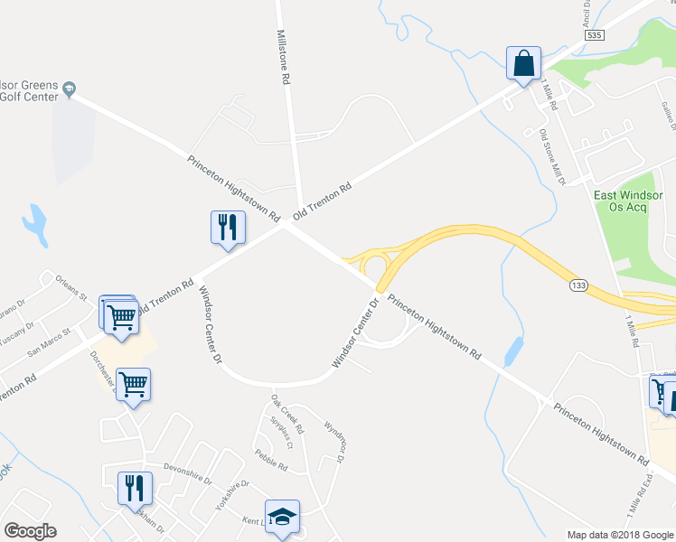 map of restaurants, bars, coffee shops, grocery stores, and more near 279 Princeton Hightstown Rd in Hightstown
