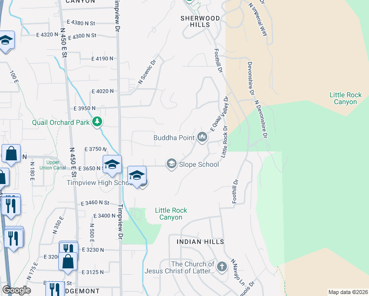 map of restaurants, bars, coffee shops, grocery stores, and more near 3737 North 970 East in Provo