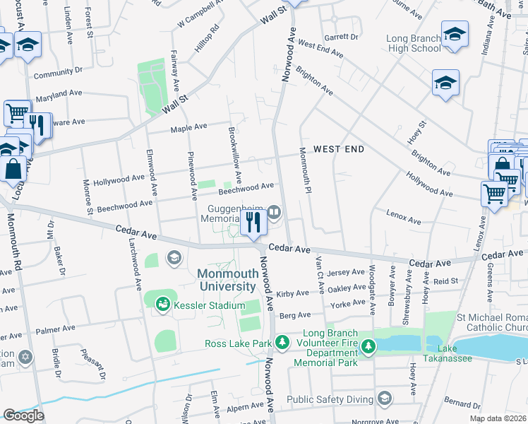 map of restaurants, bars, coffee shops, grocery stores, and more near 396 Norwood Avenue in West Long Branch