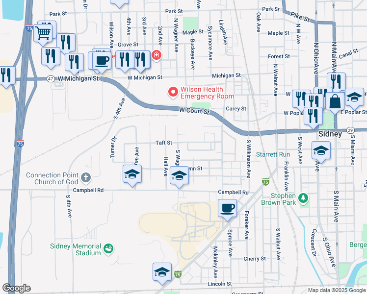 map of restaurants, bars, coffee shops, grocery stores, and more near 822 Taft Street in Sidney