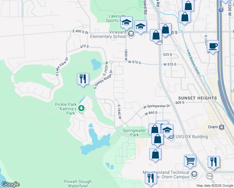map of restaurants, bars, coffee shops, grocery stores, and more near 1815 West 720 South in Orem