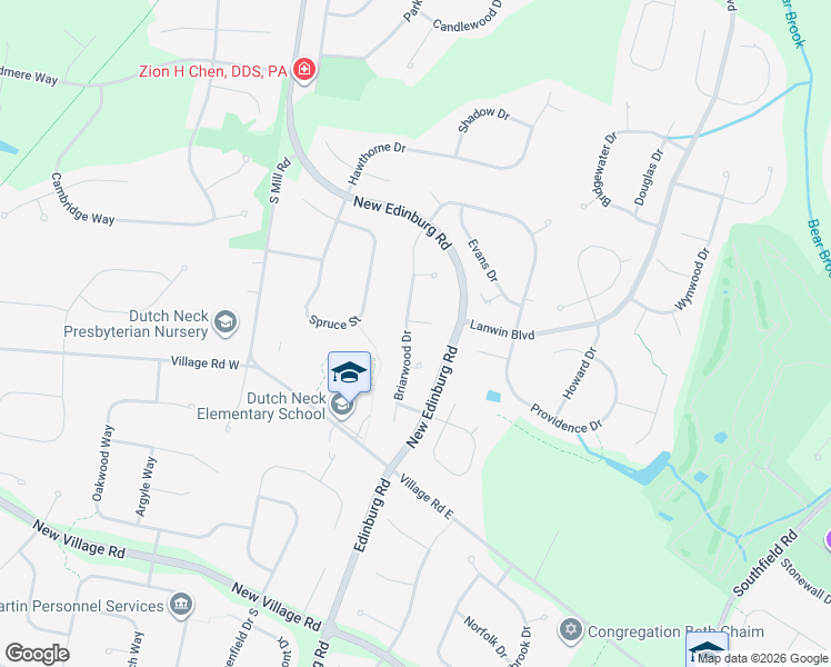 map of restaurants, bars, coffee shops, grocery stores, and more near 1 Cranston Court in West Windsor Township