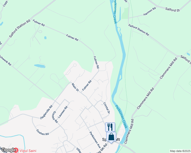 map of restaurants, bars, coffee shops, grocery stores, and more near 105 Fulmer Road in Perkiomenville