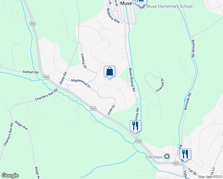 map of restaurants, bars, coffee shops, grocery stores, and more near 130 Aerial Drive in Canonsburg