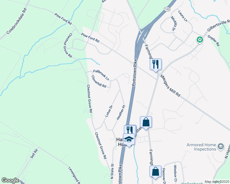 map of restaurants, bars, coffee shops, grocery stores, and more near 1505 Lotus Drive in Pottstown