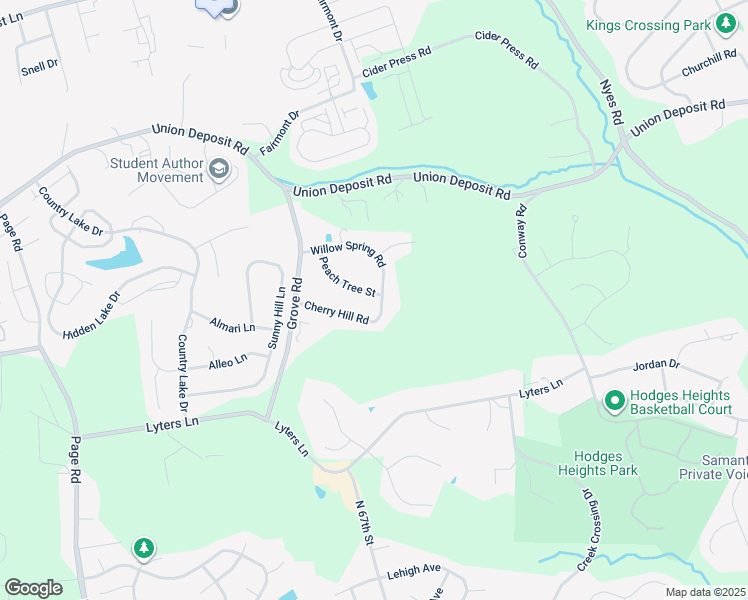 map of restaurants, bars, coffee shops, grocery stores, and more near 6091 Peach Tree Street in Harrisburg