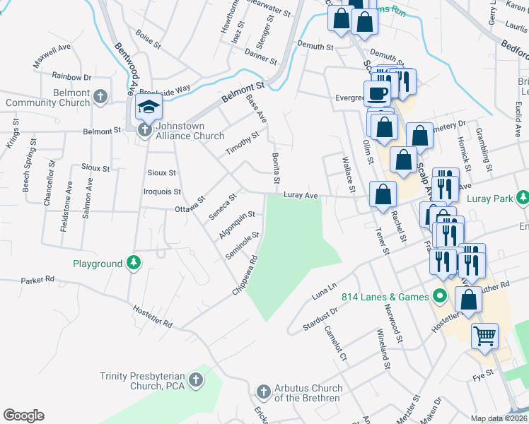 map of restaurants, bars, coffee shops, grocery stores, and more near 959 Chippewa Rd in Johnstown