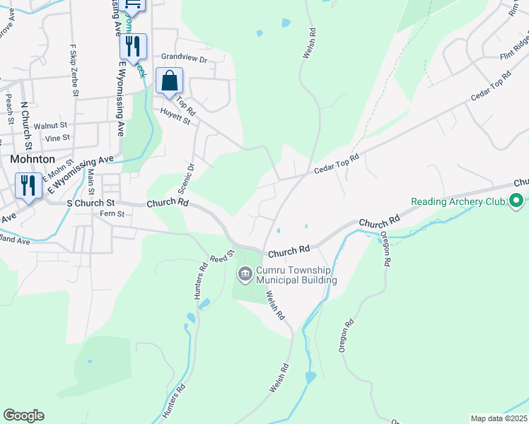 map of restaurants, bars, coffee shops, grocery stores, and more near 151 Cedar Lane in Reading