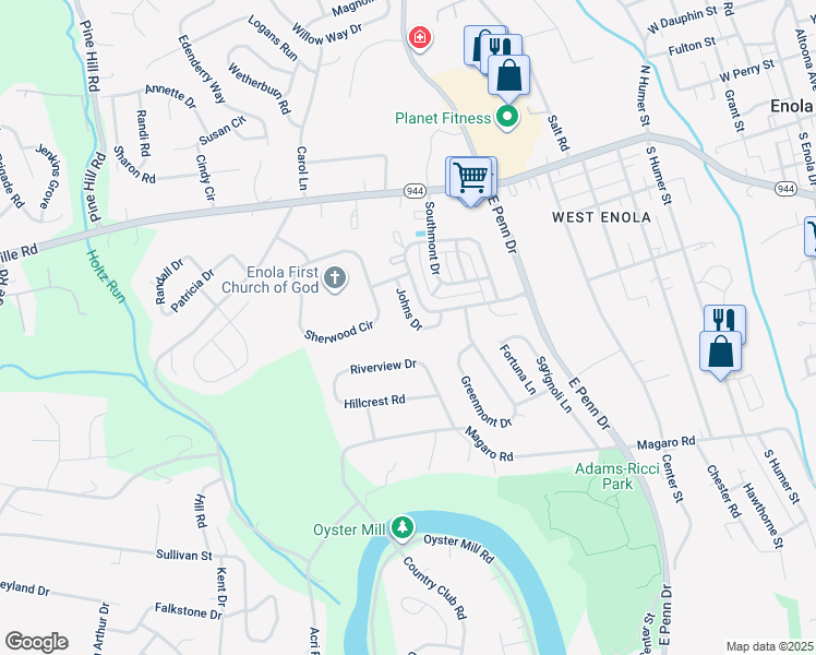 map of restaurants, bars, coffee shops, grocery stores, and more near 39 Johns Drive in Enola