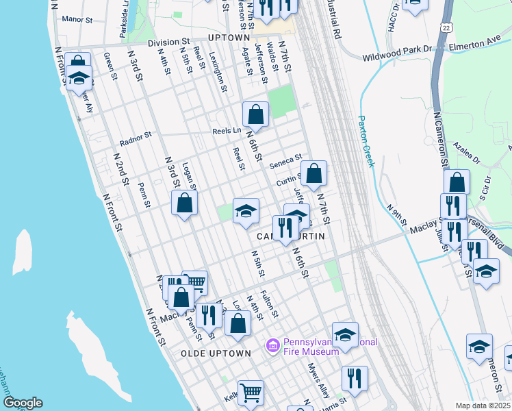 map of restaurants, bars, coffee shops, grocery stores, and more near 514 Emerald Street in Harrisburg