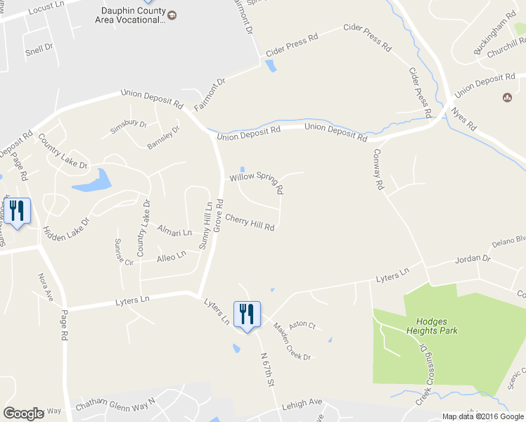 map of restaurants, bars, coffee shops, grocery stores, and more near 6087 Peach Tree Street in Harrisburg