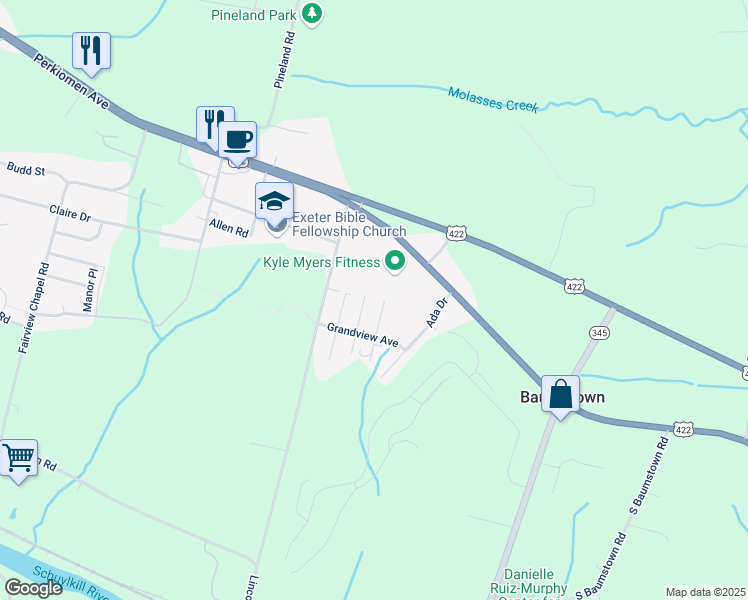 map of restaurants, bars, coffee shops, grocery stores, and more near 329 Lebanon Avenue in Birdsboro