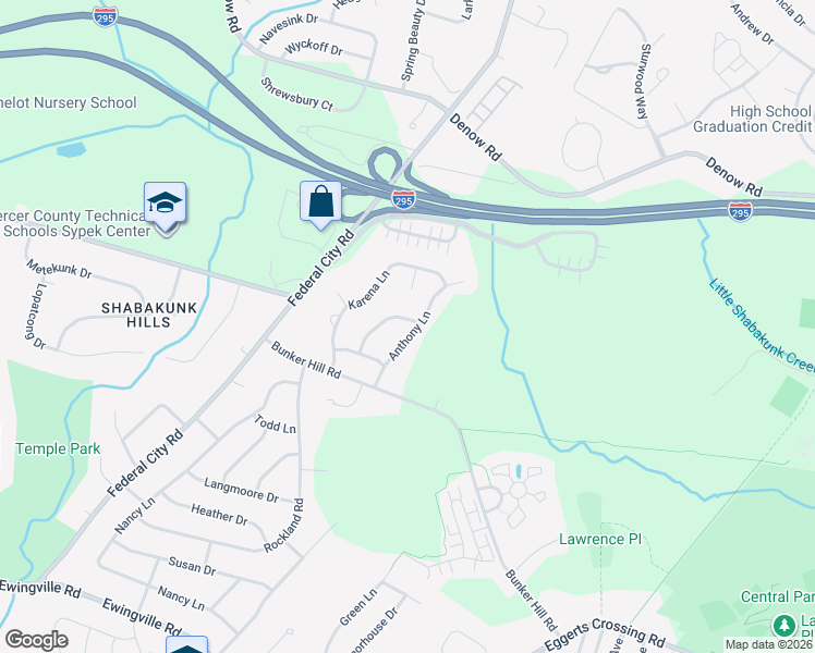 map of restaurants, bars, coffee shops, grocery stores, and more near 4 Donna Lynn Lane in Lawrence Township