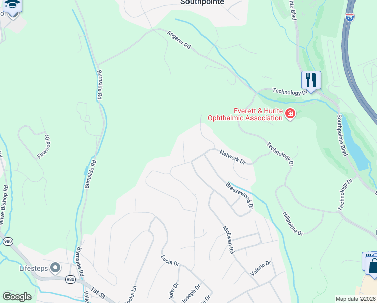map of restaurants, bars, coffee shops, grocery stores, and more near 1021 Oak Ridge Road in Canonsburg