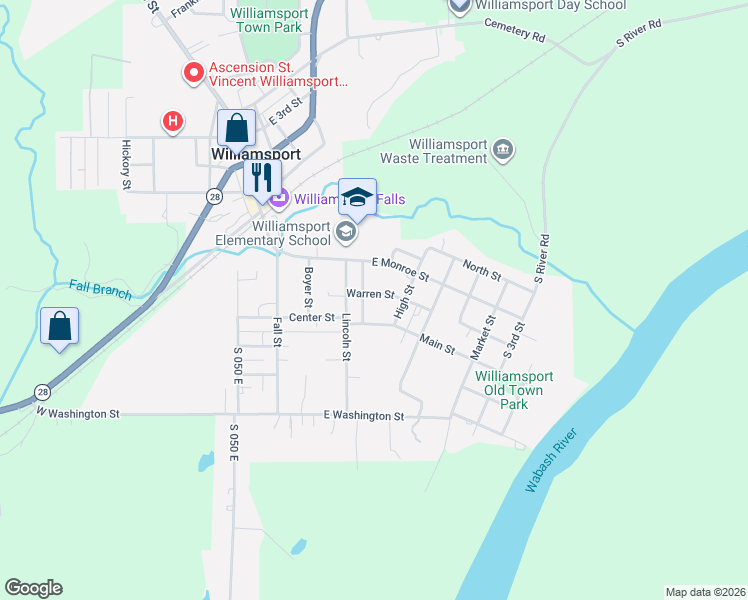 map of restaurants, bars, coffee shops, grocery stores, and more near 100-198 Graham Street in Williamsport