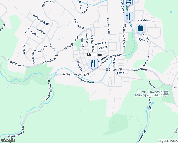 map of restaurants, bars, coffee shops, grocery stores, and more near 18 Chestnut Street in Mohnton
