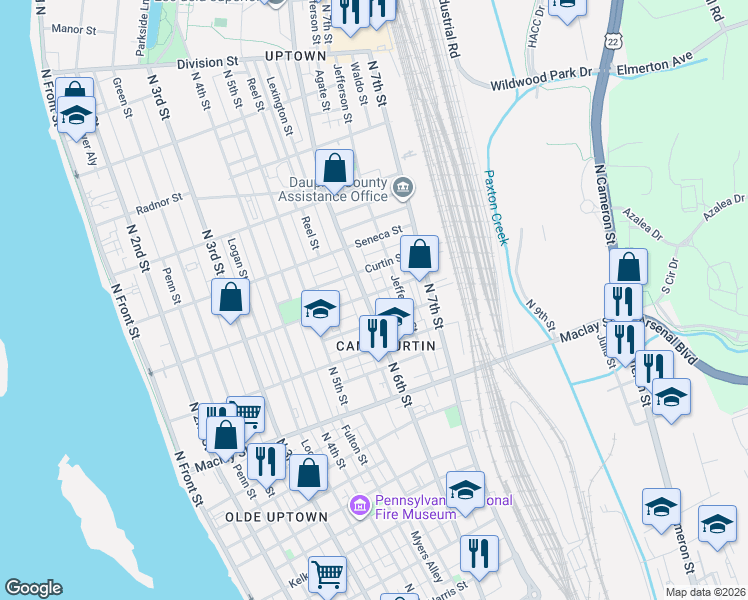 map of restaurants, bars, coffee shops, grocery stores, and more near 614 Emerald Street in Harrisburg