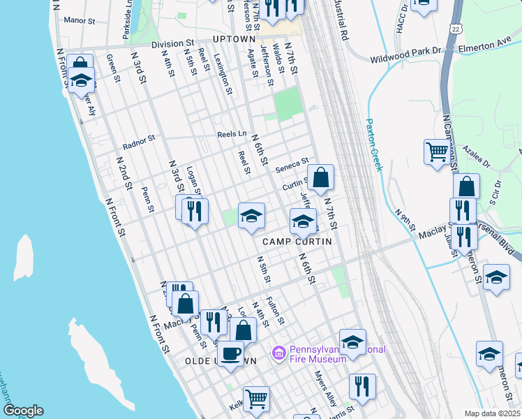 map of restaurants, bars, coffee shops, grocery stores, and more near 514 Emerald Street in Harrisburg