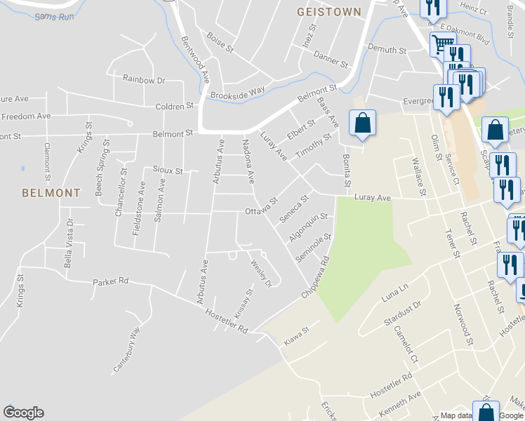 map of restaurants, bars, coffee shops, grocery stores, and more near 198 Ottawa Street in Johnstown