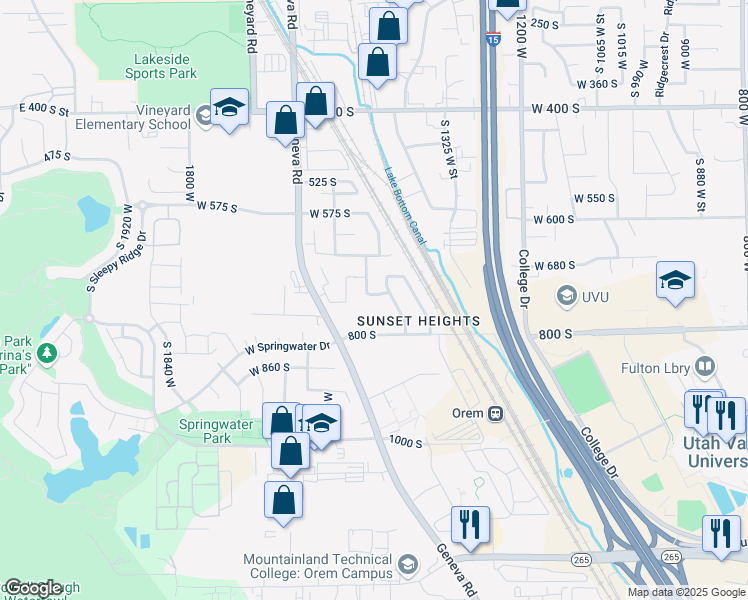 map of restaurants, bars, coffee shops, grocery stores, and more near 1463 West 730 South Street in Orem