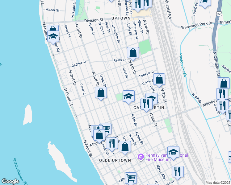 map of restaurants, bars, coffee shops, grocery stores, and more near 2323 North 4th Street in Harrisburg