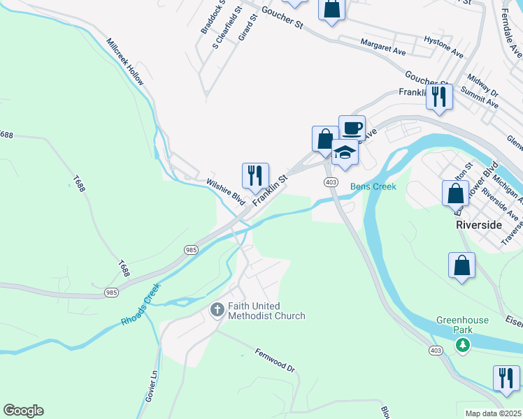 map of restaurants, bars, coffee shops, grocery stores, and more near Franklin Road in Somerset County