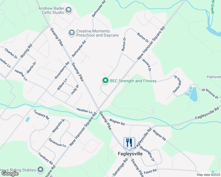 map of restaurants, bars, coffee shops, grocery stores, and more near 2887 New Hanover Square Road in Gilbertsville