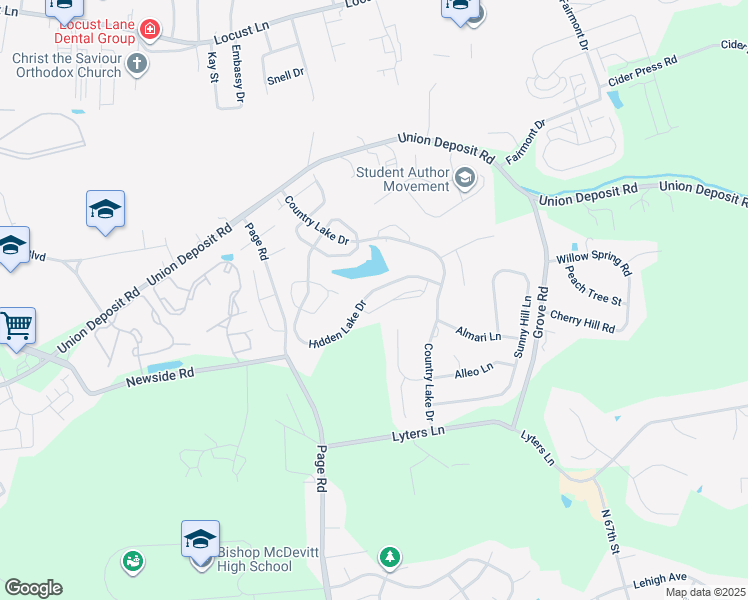 map of restaurants, bars, coffee shops, grocery stores, and more near 5803 Hidden Lake Drive in Harrisburg