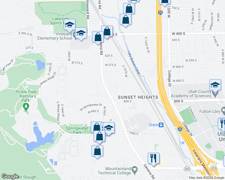 map of restaurants, bars, coffee shops, grocery stores, and more near 1548 West 740 South in Orem