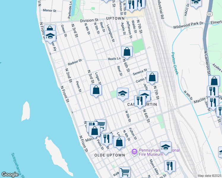 map of restaurants, bars, coffee shops, grocery stores, and more near 2323 North 4th Street in Harrisburg