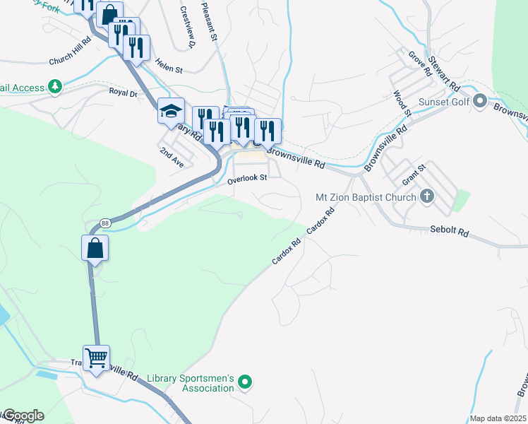 map of restaurants, bars, coffee shops, grocery stores, and more near 4071 Hill Street in Washington County